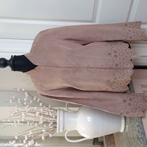 The Limited Beige Women's Faux Suede Blazer with Scalloped Edges. Size M